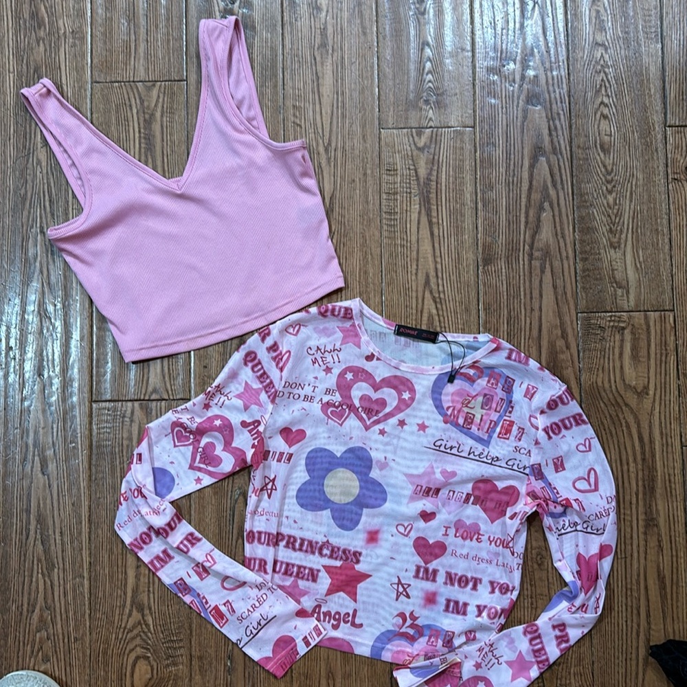 Romwe Sheer Longsleeve Crop Top & SHEIN Crop Top